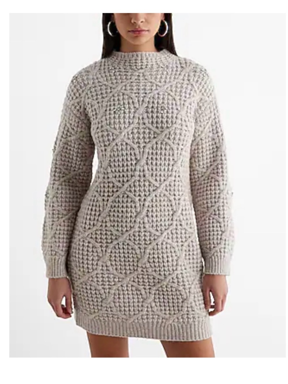 NWT/ Express Rhinestone Embellished Mock Neck Mini Sweater Dress:Sandy Beige